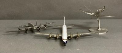 Two boxed Danbury mint WWII model aeroplanes and a boxed Wm model of a Boac airliner