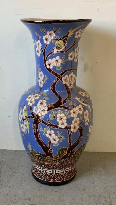 A large Chinese painted vase with bird and cherry blossom motif (H78cm)