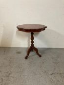 A veneered and inlaid tripod side table (H62cm W54cm)