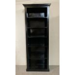 A black painted five shelf book case (H205cm W70cm D35cm)