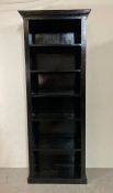 A black painted five shelf book case (H205cm W70cm D35cm)