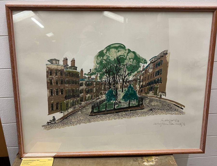 A lithograph "Loulsburg Square, Boston" by Paul Hogarth
