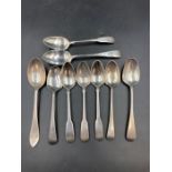 A selection of nine hallmarked silver teaspoons, various makers and years. (Approximate Total Weight