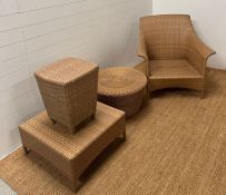 A collection of Dedon rattan and wicker tables and chairs