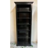 A black painted six shelf book case (H263cm W80cm D34cm)