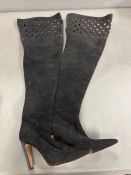 Manolol Blahnik black suede thigh high boots, size 41