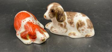 Two boxed Royal Crown Derby paperweights, Scruff and Puppy, gold stoppers