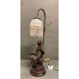 A French decorative table lamp of a lady reading