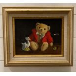 Oil on canvas "Teddy and Duck" by Deborah Jones signed bottom left AF