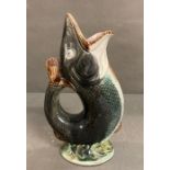A vintage hand painted fish glug jug