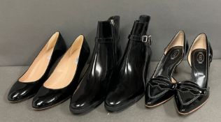 Three pairs of designer shoes and boots, Tods and LK Bennett