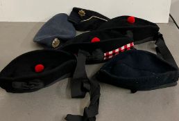 A selection of six military caps, RAF, Scottish regiment set