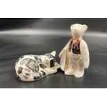 Two boxed Royal Crown Derby paperweights, Misty the Cat and a Traveling Teddy Bear, one gold stopper