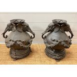 A pair of bronze vases with elephant heads to side (H50cm W40cm)