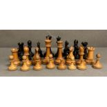 A Staunton boxwood and ebony chess set, Kings 87mm, in original box AF