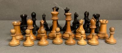 A Staunton boxwood and ebony chess set, Kings 87mm, in original box AF