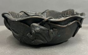A bronze bowl impress with frogs and lily pads by Austin Sculpture (Dia26cm)