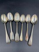 A selection of six Georgian silver teaspoons, various makers and hallmarks