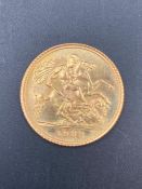 A 1982 half sovereign coin.