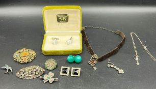 A selection of sterling silver and costume jewellery