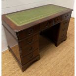 A mahogany pedestal desk with green leather top (H78cm W123cm)