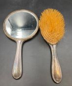 Hallmarked silver backed dressing table mirror and brush