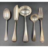 A selection of hallmarked silver cutlery with fork, spoon, sauce ladles etc (Approximate Total