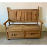 A pine settle or bench with two drawers under (H 113, 60x122)