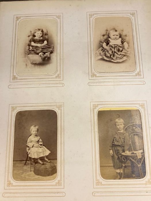 An antique pearlized and brass photo bound album containing a large selection of family portraits - Image 5 of 8