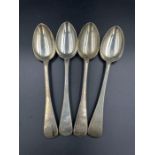 A set of four Georgian silver teaspoons hallmarked for London 1825 with makers mark WC (