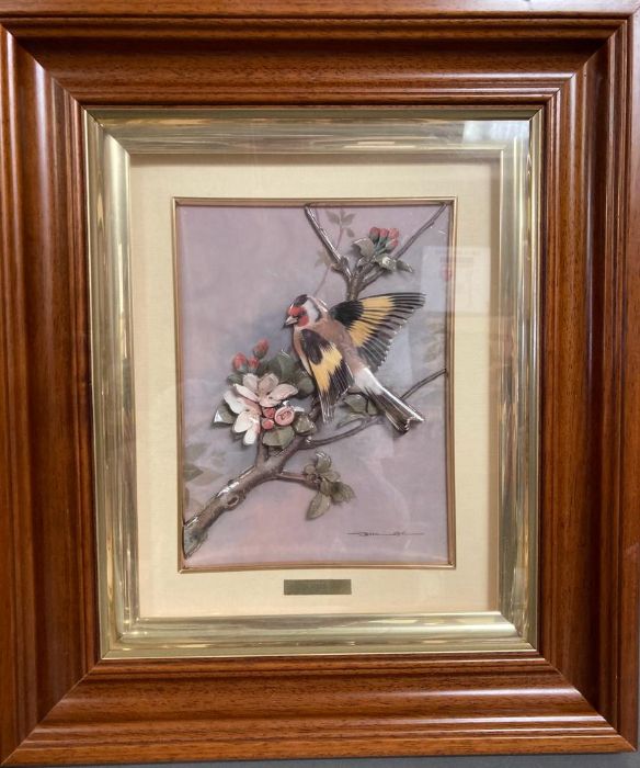 Two framed textured pictures a chaffinch and a gold finch - Image 2 of 2