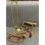 Two signal bugles and one trumpet military