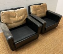 A pair of Mid Century leather chairs, along with a four seater matching sofa (Chairs have no