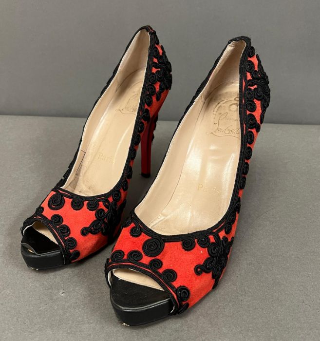 Christian Louboutin red and black open toe pumps, size 41