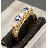 An18ct gold diamond and sapphire five stone ring Size K Approximate Total weight 4.3g