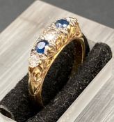 An18ct gold diamond and sapphire five stone ring Size K Approximate Total weight 4.3g