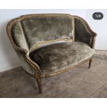 An 19th century gilt canape upholstered in green (H90cm W138cm D72cm SH42cm)