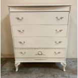 A white painted four drawer Louis style chest of drawers