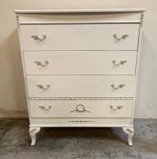 A white painted four drawer Louis style chest of drawers