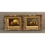 NOEL RIPLEY (BRITISH B.1944) -A pair of still life paintings of fruit in ornate frames. ( Both16.5cm