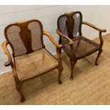 A pair of cane arm chairs with walnut frame (One AF)