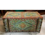 A hand painted Indian trunk with double hinged top. (H51cm W117cm D56cm)