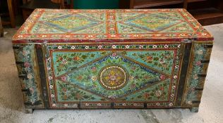 A hand painted Indian trunk with double hinged top. (H51cm W117cm D56cm)