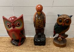 Three wooden owls