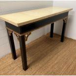 A console table on ebony style legs and gilt string inlaid (H70cm W117cm D44cm) (Top AF)
