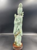 A Chinese Jade figure of a goddess on stand (Approximate Total height without stand 33.5cm)