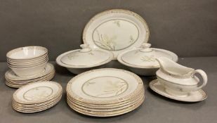 A part Royal Doulton white dinner service, bowls, dinner plates etc