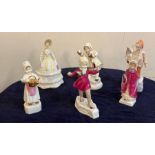 A selection of six Royal Worcester figures and one by Royal Doulton, December, Crinoline, Georgina