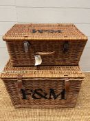 Two wicker F & M hamper baskets