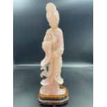 A Rose Quartz Chinese figure on stand AF (Approximate Height without stand 31cm)